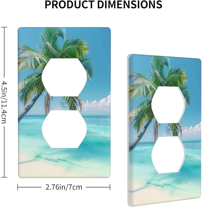 Beach Palm Tree Duplex Electrical Outlet Funny Plastic Wall Plate Decorative Light Switch Cover For Women Girls Bedroom Kitchen Living Room