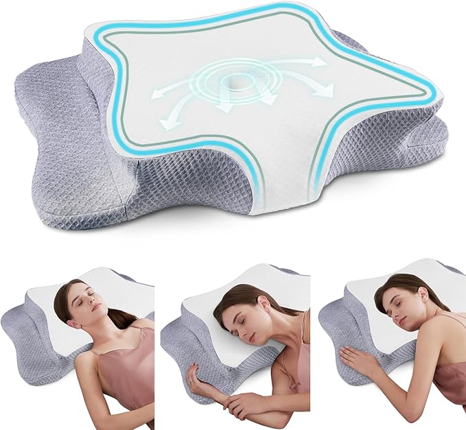 Cervical Neck Pillow for Pain Relief Sleeping, Contour Memory Foam Pillows, Ergonomic Side Sleeper Pillows for Adults, Cooling Orthopedic Neck Support Pillow for Back Stomach Sleepers