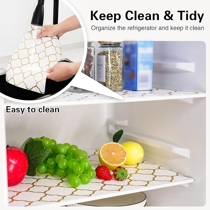 Shelf and Drawer Liner for Kitchen Cabinet-12 in x 10 FT Non-Adhesive Cabinet Liners for Shelves Non-Slip Waterproof Kitchen Drawer Liners Contact Paper Shelf Paper with Knife and Tape Measure