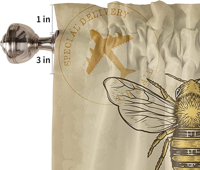 Vintage Sunflower Bee Valance Curtains for Kitchen Window,Summer Rod Pocket Valances Window Treatments Yellow Short Curtains for Bedroom/Living Room,54" X 18" -1 Panel,