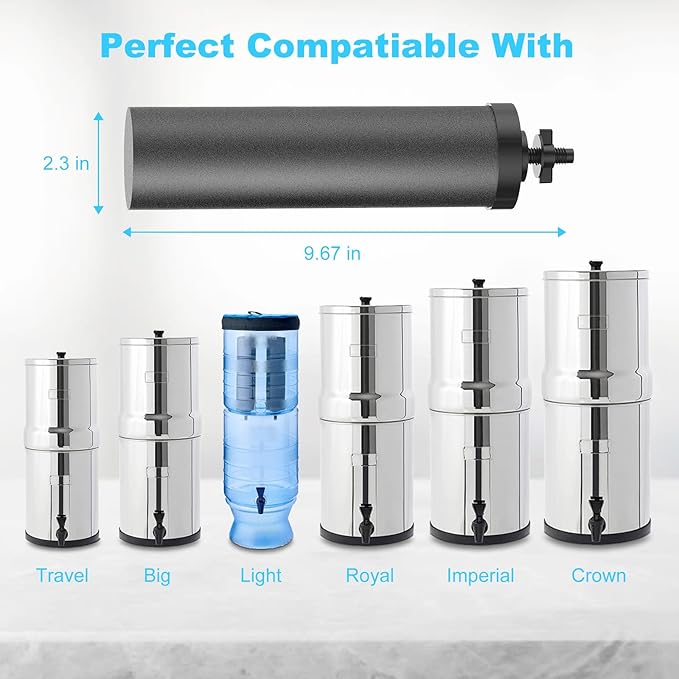 Water Filter Replacement for Berkey, Black Purification Elements, Activated Carbon Filters, Compatible with Berkey Gravity Water Filter System, Pack of 2