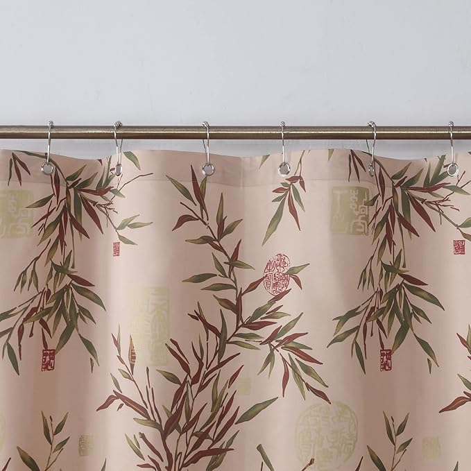 Saigon Farmhouse Printed Leaves Vintage Waterproof Polyester Fabric Brown Bamboo Country Cloth Bathroom Shower Curtain,72" W x 72" H