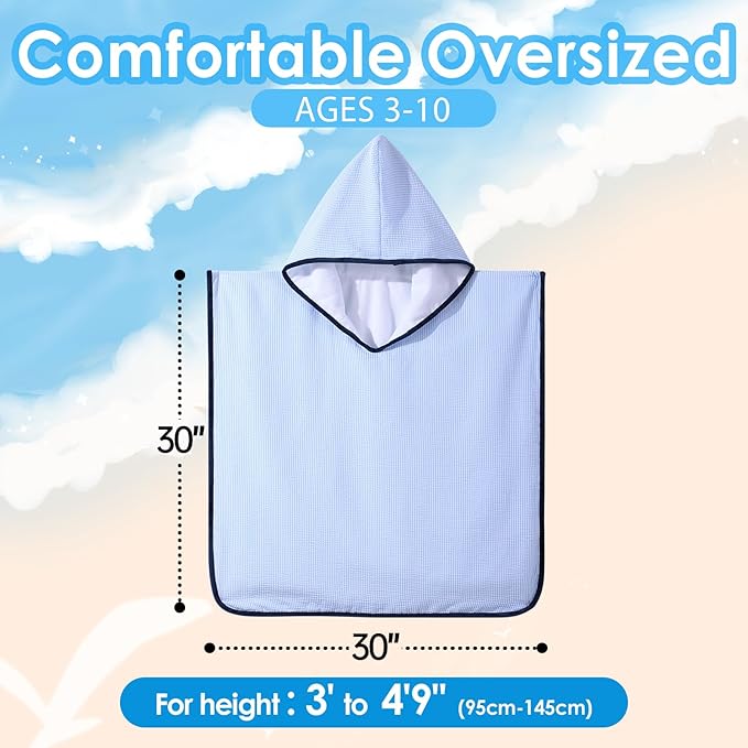 Hooded Towels for Kids,Toddler Bath Towel Swim Cover Up for Ages 3-10 Girls Boys Pool Towels Soft Thick 30"x30" Microfiber Poncho Towel(Blue)