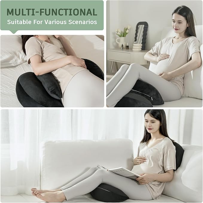 DOWNCOOL Pregnancy Pillow, Black Maternity Pillow for Pregnant Women, Pregnancy Pillows for Sleeping with Removable Cover,Support for Back, Belly, Legs