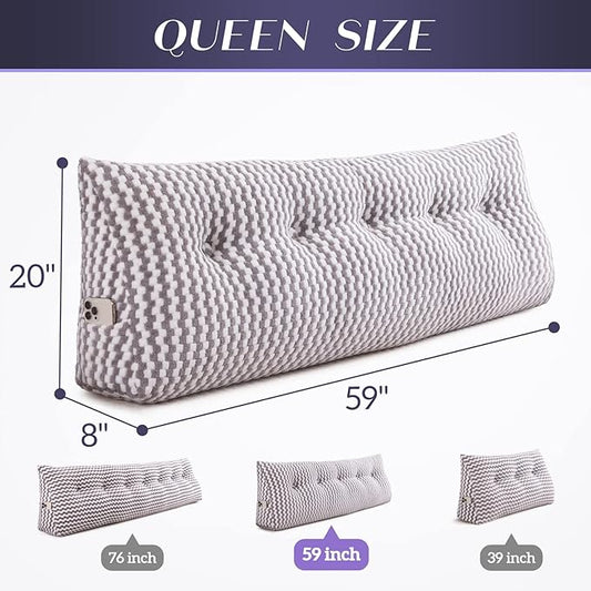 Triangular Wedge Headboard Pillow Large Bolster Bed Rest Reading Pillow Backrest Positioning Support Bolster Cushion with Removable Cover Queen