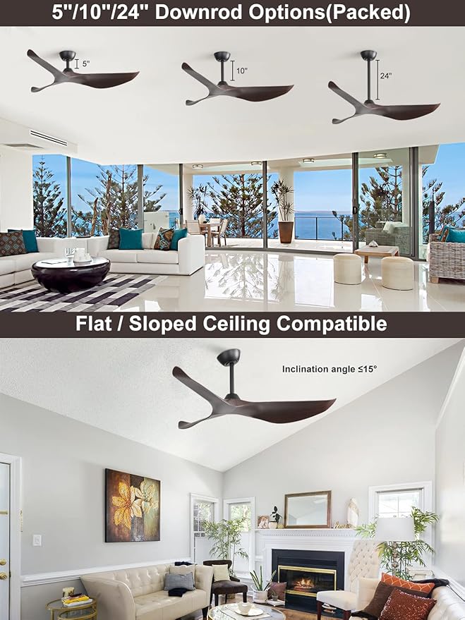 Sofucor 52" Ceiling Fan no Light and Remote Control, Modern Ceiling Fan Without Light, Indoor Outdoor Ceiling Fan with Reversible Motor, 6 Speeds, Brown