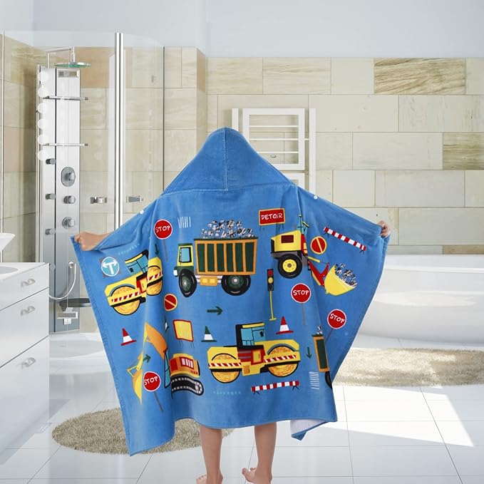 Kids Beach Towel with Hood, 30"x50" Oversized Boys Girls Wearable Towel Wrap Premium Cotton Bathrobe