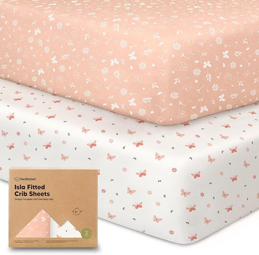 2-Pack Crib Sheets for Boys,Girls - Viscose Derived from Bamboo Fitted Crib Sheet, Organic Baby Crib Sheets, Crib Mattress Sheet,Toddler Bed Sheets,Baby Sheets for Crib Fitted Sheets(Butterflies)