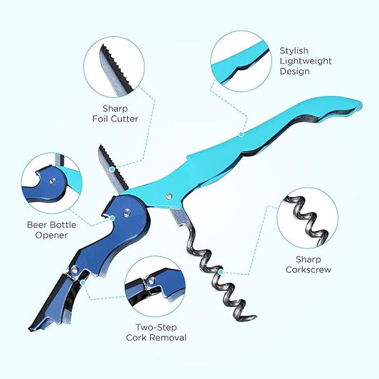 Shakey Wine Key! - Professional Waiter's Corkscrew Wine Bottle Opener with Foil Cutter (2-Pack)