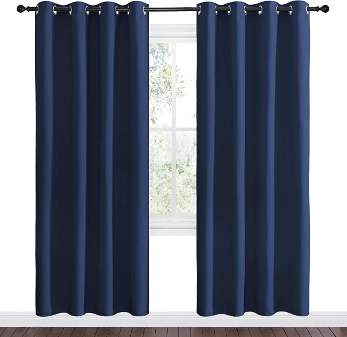 NICETOWN Navy Blackout Curtains 78" Long for Living Room, Thermal Insulated Window Treatment Light Reducing Room Darkening Drapes for Boys Kids Bedroom, Classroom, Apartment (55" W x 78” L, Set of 2)