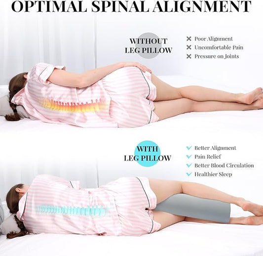 Large Knee Pillow for Side Sleepers Memory Foam Leg Pillows for Sleeping Yoga Bed Half Moon Bolster Pillow for Neck Pain Relief with Pillowcase 23.6"x8.7"x5"(Cooling Grey, Extended Size)