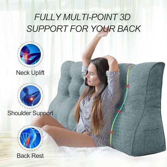 Daneey Multifunctional Headboard Pillow Queen Heighten Headboard Wedge Pillow Bolster Pillow for Bed Reading Pillow Adult Back Pillow for Sitting in Bed Wedge Pillow Headboard, Washable Gray Cover