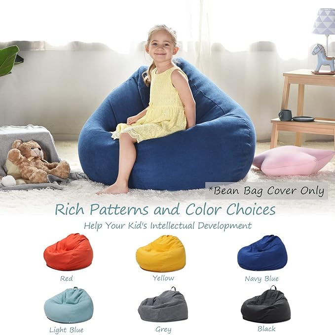 YuppieLife Stuffed Animals Bean Bag Chair Cover Candy-Colored Bean Bag(Just Cover, No Filling)/Extra Large Stuff 'n Sit Organization/Toy Storage Bag/Kids Toys Organizer(38'',Navy Blue)