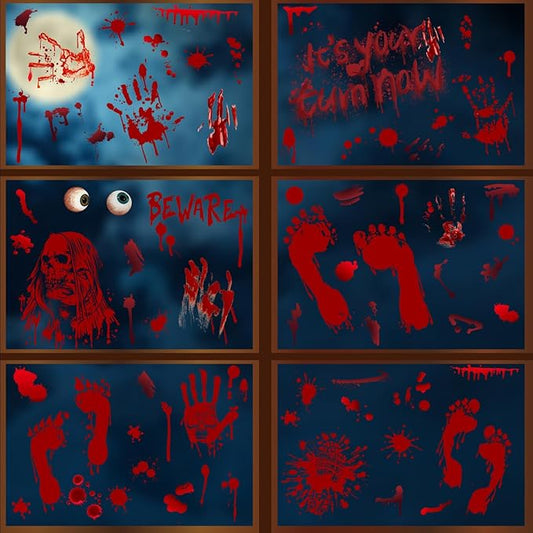 Halloween Decorations Halloween Window Clings Bloody Handprint Footprint Decals Horror Stickers for Glass Window Wall Art 9 Sheets
