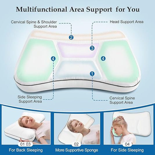 Cervical Neck Pillow for Sleeping, Orthopedic Contour Pillow for Neck and Shoulder Pain Relief, Cervical Memory Foam Support Pillows for Side, Back and Stomach Sleepers