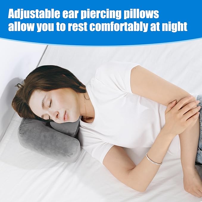 BALAPET Ear Pillow,Ear Piercing Pillow for Side Sleepers with Adjustable Ear Holes, Memory Foam Comfort Side Sleeper Pillow for Ear Pain, Earplugs, and Headphone,Ear Guard Pillow