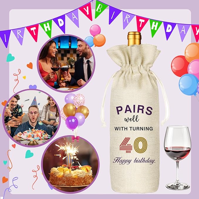 Socive 40th Birthday Gift for Women Men,40th Birthday Wine Bag,1984 Birthday Wine Bag,40 Years Old Birthday Party Decor Gift (40 BIRTHDAY)