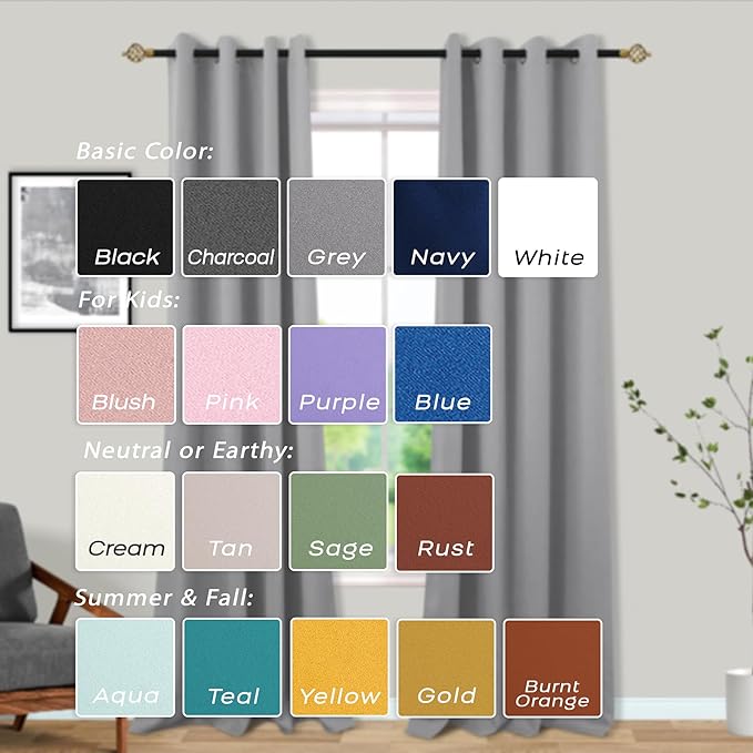 Mrs.Naturall 96 Inch Light Gray Curtains 2 Panel Set,Blackout Room Darkening Floor Length Curtains for Bedroom Living Room 96 Inches Long,Light Grey