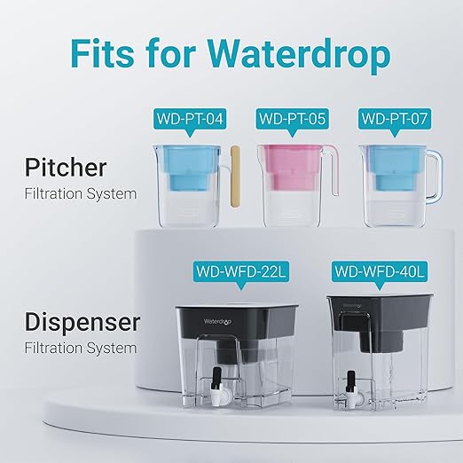 AQUA CREST Water Filter Replacement for All Waterdrop Pitchers, WD-PT-07, WD-PT-05, WD-PT-04, Reduces PFAS, Last Up to 3 Months or 200 Gallons (Pack of 2)