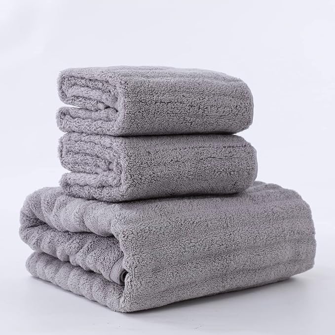 Luxury Ultra Soft Light Grey Bath Towel Sets for Bathroom Hotel, 1 Bath Towels 2 Hand Towels Washcloths 100% Long-staple Cotton Fluffy Highly Absorbent Thick Towel for Women Kids Elderly Face Body