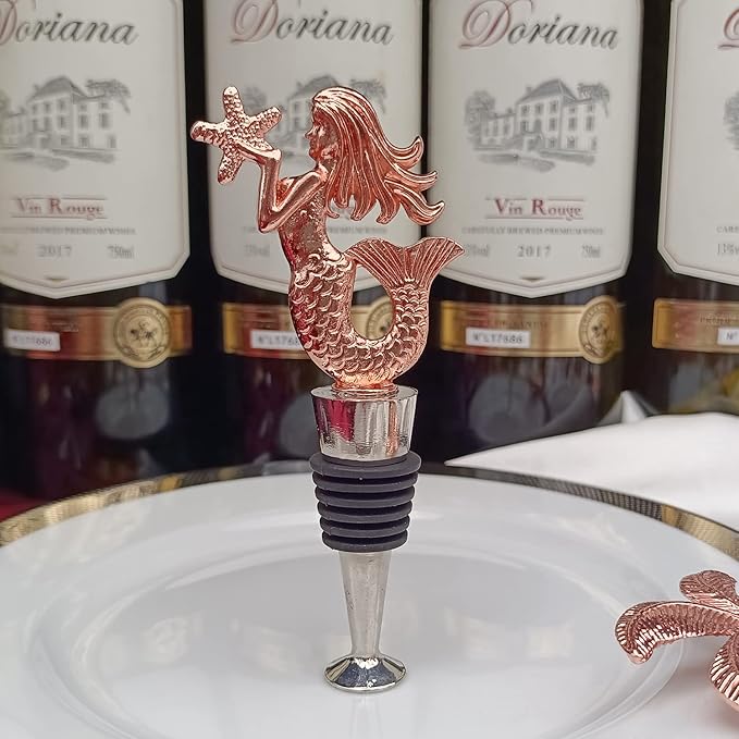 Mermaid Wine Bottle Stopper, Reusable Zinc-Alloy Storage wine Stoppers ,Beautiful Home Decoration wine Gift for Women -Mermaid Gifts Hostess