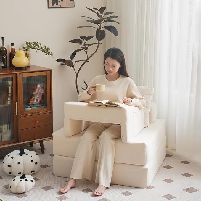 N&V Bed Rest Reading Pillows, High Density Foam Pillow for Gaming (Ivory)