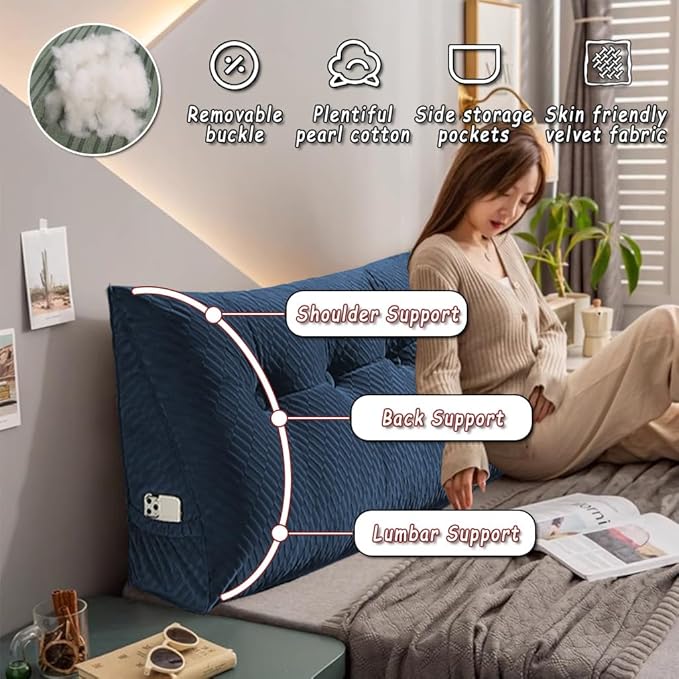 Gradient Velvet Triangular Wedge Pillow, Removable Cover Headboard Pillow for Daybed, Backrest Positioning Support Pillow Cushion Resting Reading Relaxing (Beige, California King(71*20*8in))