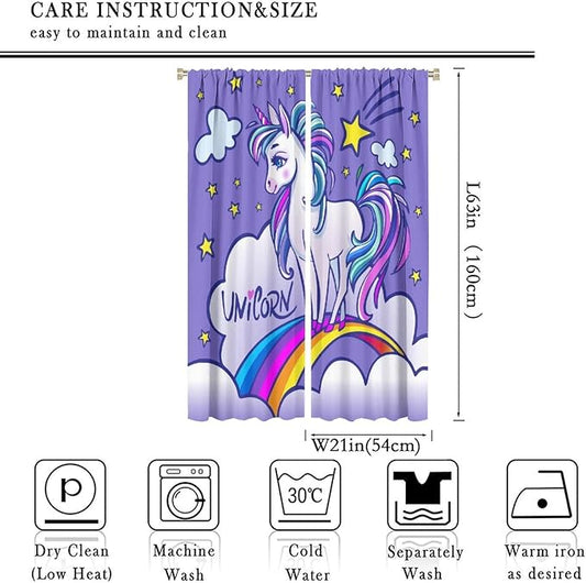 Kids Unicorn Curtains Purple Cartoon Rainbow Cartoon Room Blackout Curtains Boys Girls Baby Room Decor Curtains Living Room Decor 42x63 Inch 2 Panels