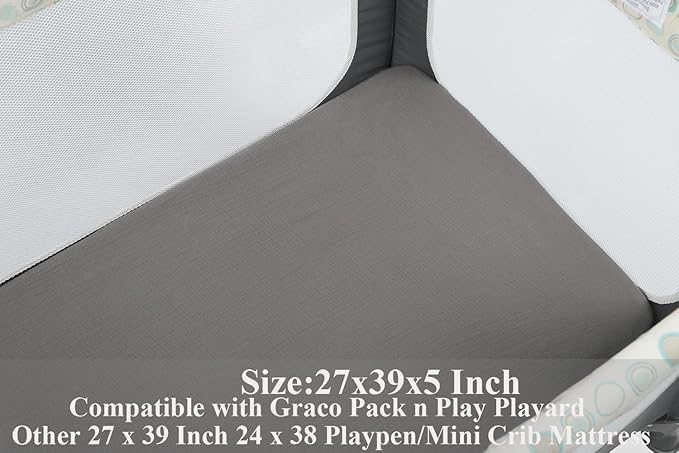 Muslin Pack and Play Sheets Fitted Compatible with Graco Pack n Play Playard Crib and Other 27 x 39 Inch 24 x 38 Playpen/Mini Crib Mattress Soft 100% Cotton Grey & Navy