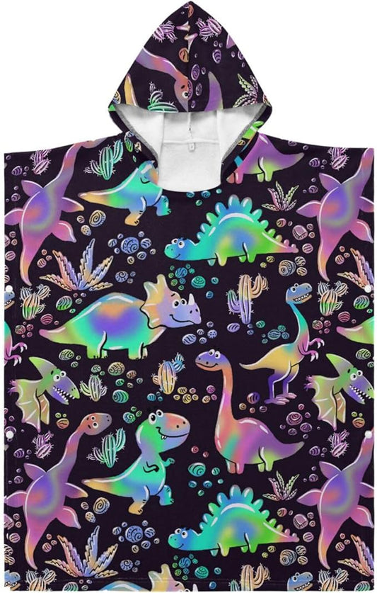 senya Kids Beach Towel, Rainbow Dinosaurs Hooded Bath Pool Beach Towel Wrap Cover-ups Beach Poncho for Boys Girls