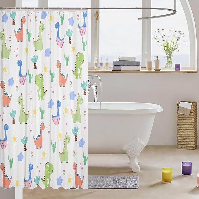 Feelyou Dinosaur Bath Curtain Cute Dinosaur Kids Boys Girls Shower Curtain Cartoon Dinosaur Bathroom Shower Curtain Set Dinosaur Print Kids Bathroom Accessories 72"x78"