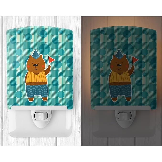 Caroline's Treasures BB6769CNL Celebration Bear Ceramic Night Light Compact, UL-Certified, Ideal for Bedroom, Bathroom, Nursery, Hallway, Kitchen, 6x4x3, Multicolor