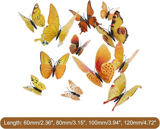 uxcell 120Pcs 3D Beautiful Butterfly Removable DIY Wall Stickers for Bedroom Living Room TV Background Decorations, Yellow