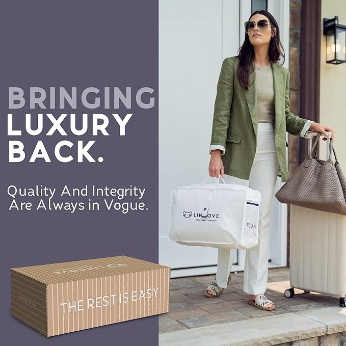 Lincove Signature 100% Natural Canadian White Down Luxury Sleeping Pillow - 800 Fill Power, 500 Thread Count Cotton Shell, Made in Canada, Queen - Firm, 1 Pack