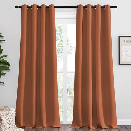 NICETOWN Halloween Burnt Orange Blackout Curtains for Sliding Door, 55 by 108, 2 Pieces, Blocking Out Sunlight Window Treatment Modern Design Grommet Curtain Panels for Dining Room