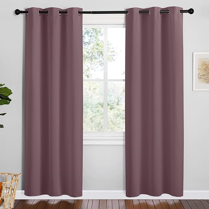 NICETOWN Dry Rose Room Darkening Curtains for Kitchen, Set of 2, 42 inches Wide by 78 inches Long, Window Treatment Thermal Insulated Solid Grommet Room Darkening Curtains/Drapes for Bedroom