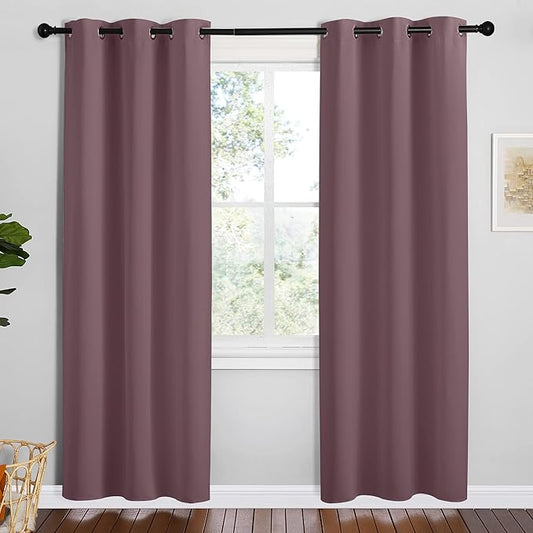 NICETOWN Dry Rose Room Darkening Curtains for Kitchen, Set of 2, 42 inches Wide by 78 inches Long, Window Treatment Thermal Insulated Solid Grommet Room Darkening Curtains/Drapes for Bedroom