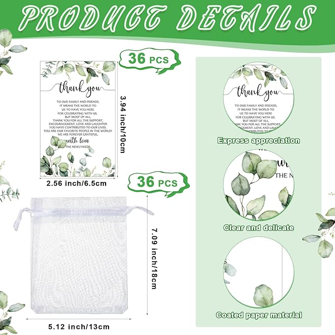 Barydat 36 Sets Wedding Favors Bulk for Guests Wine Corks Wooden Stopper Beer Bottle Opener Wedding Thank You Gift Card Organza Bag Wedding Appreciation Gifts for Bridal Shower