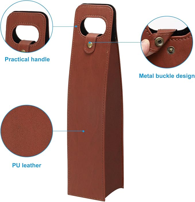 PATIKIL Wine Gift Bag, Wine Bag Reusable Leather Wine Tote Carrier for Wine Bottles Portable Champagne Gift Bags for Picnic Party Wedding, Coffee