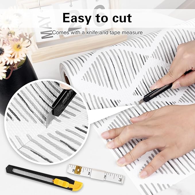 Shelf and Drawer Liner for Kitchen Cabinet-24 in x 30 FT Non-Adhesive Cabinet Liners for Shelves Non-Slip Waterproof Kitchen Drawer Liners Contact Paper Shelf Paper with Knife and Tape Measure