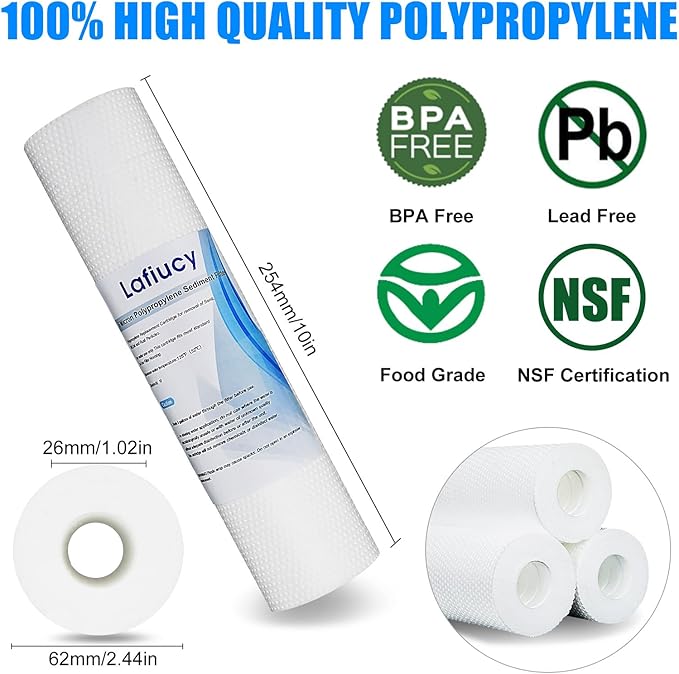 Sediment Water Filter Cartridge 10"x 2.5",5 Micron,6pack,10" x 2.5" Whole House Sediment Water Filter Replacement Cartridge Compatible with 10 inch RO Unit
