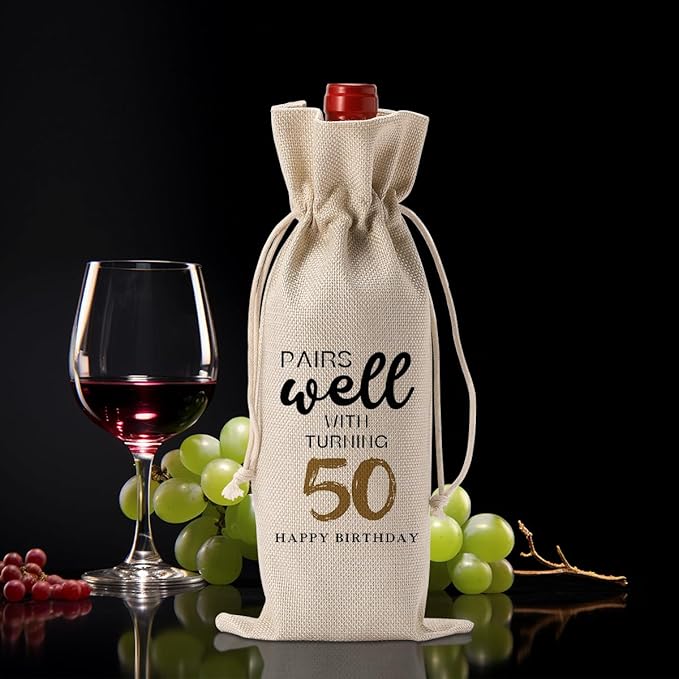 50th Birthday Gifts for Women Men, 50 Year Old Gifts for Women Grandparents Wine Gift Bag, Wine Accessories Gifts Anniversary 50th Birthday Decorations Wine Bag Wine Bags for Wine Bottles Gifts
