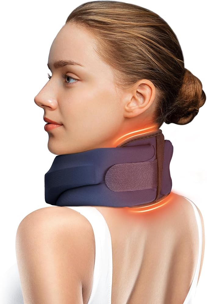 Heated Neck Brace Cervical Collar - Neck Support Brace with Heating Pad, Soft Foam Wraps Keep Vertebrae Stable and Aligned for Relief of Cervical Spine Pressure for Women & Men (M Size) Blue