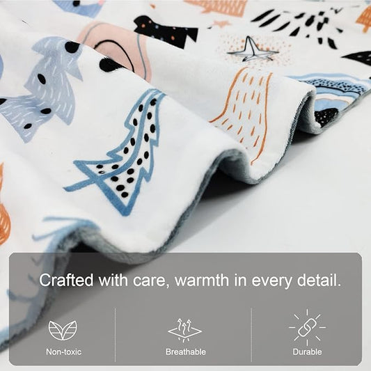 Baby Blanket for Boys Girls (Fox Printed, 30"x40") with Double Layer Dotted Backing Soft Plush Minky Blanket for Toddlers Newborn