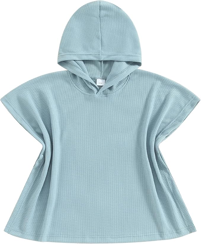 Toddler Beach Towel with Hood Kids Waffle Swim Cover Up Bath Towel Surf Poncho Boys Girls Hooded Beach Towel (Blue, 7-8 Years)