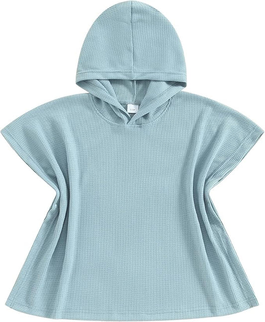 Toddler Beach Towel with Hood Kids Waffle Swim Cover Up Bath Towel Surf Poncho Boys Girls Hooded Beach Towel (Blue, 5-6 Years)