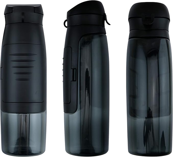 Water Bottle with Storage Compartment and Key Holder, Black (Black), MP- W02