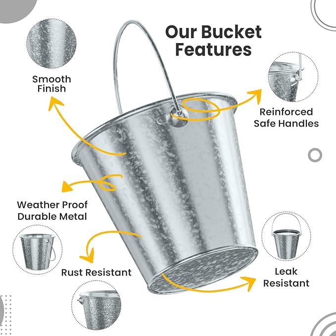 Small Metal Buckets with Handle 6 Pcs – Galvanized Bucket Leak Proof & Rust Resistant 20 fl oz Capacity - Best for Party Décor, Organizing & Decorating Classrooms (Silver, Small 4.3" Top)