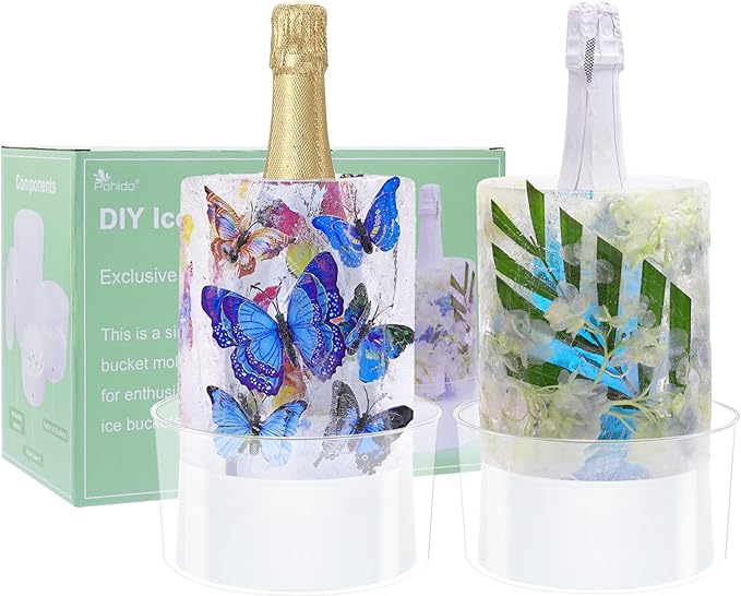 Wine Chiller Ice Mold, Acrylic DIY Ice Bucket Mold for Wine Champagne Whisky Beer Cocktail Beverage Cooling and Wedding Birthday Christmas Halloween Easter Party Any Theme or Holiday,2 Pack