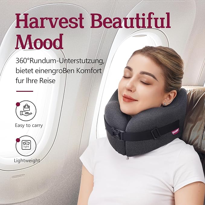 Travel Pillow Vac Compressed Memory Foam Neck Pillow Airplane,Soft and compatible,Neck Support,Washable,Airplanes Travel Essentials Accessories for Office,Flight,Cars Breaks Sleeping(Black)